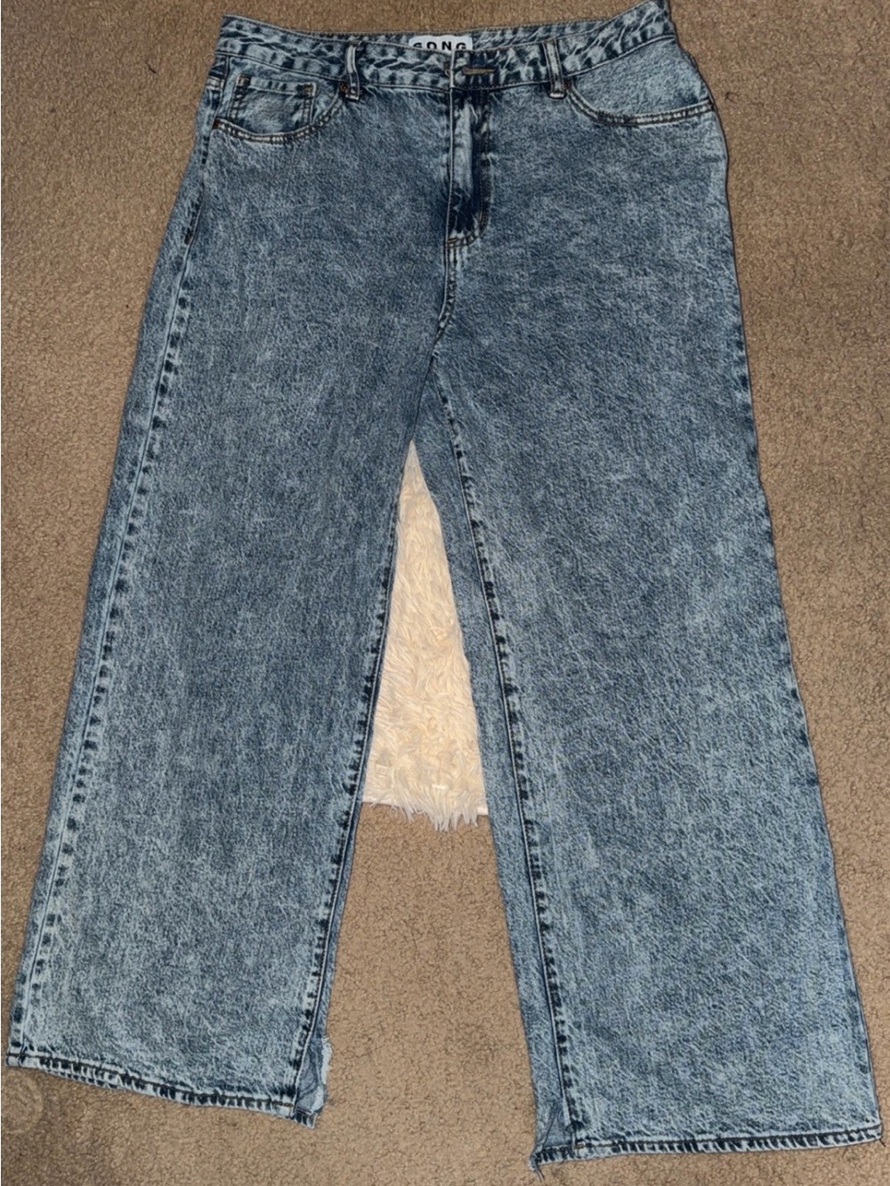 Wide Leg Acid Wash Jeans - Blue